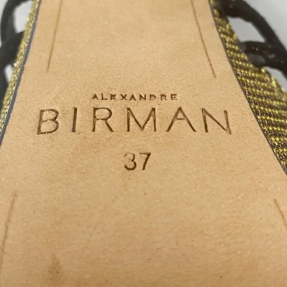 Alexandre Birman Platform Sandals‎ Black Suede Gold Metallic Size 37/ US 7